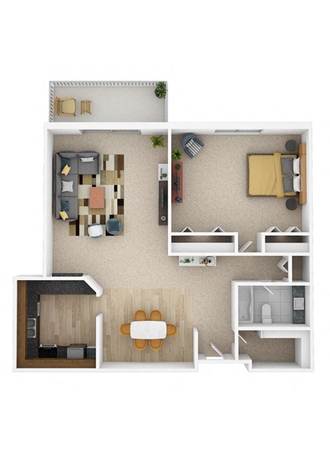 Floor plan for 1 bed, 1 bath, 982 sqft